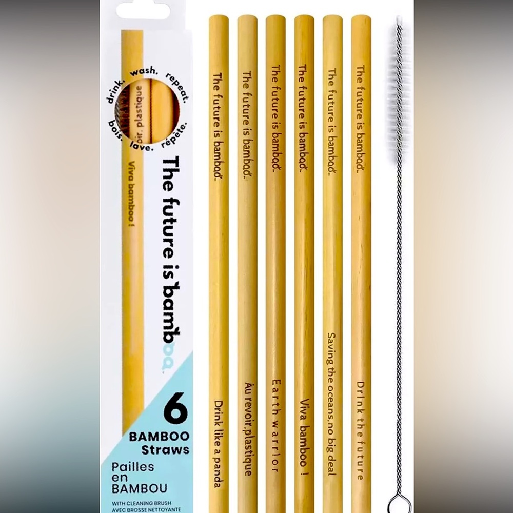 Bamboo straw bundle 18 straws, 3 - 6 pks and 3 cleaning brushes
